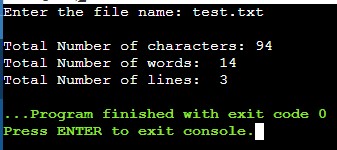 calculate the characters words and lines in C